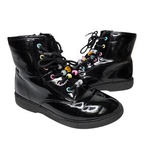 The Children's Place Zip Up Faux Patent Leather‎ Black Boots Youth SZ 3 Charms